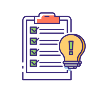 Ilustracja przedstawiająca clipboard z listą zadań oznaczonych zielonymi haczykami oraz ikonę żarówki symbolizującą pomysł lub wskazówkę.